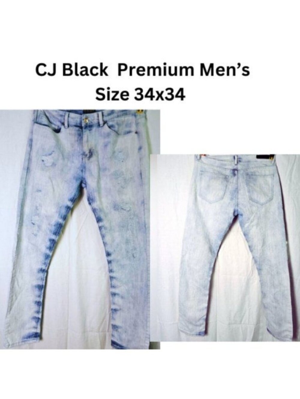 CJ Black Premium Mens Size 34x34 Acid Washed Skinny Flex Jeans